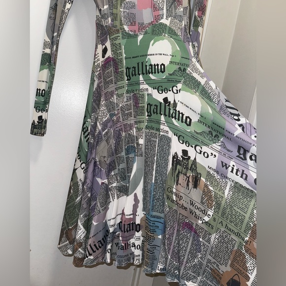 Galliano Vintage Pastel Newspaper Print Long Sleeve Dress - Picture 8 of 16